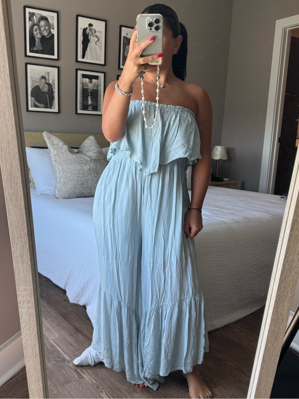 Strapless Light Blue Tiered Maxi Dress